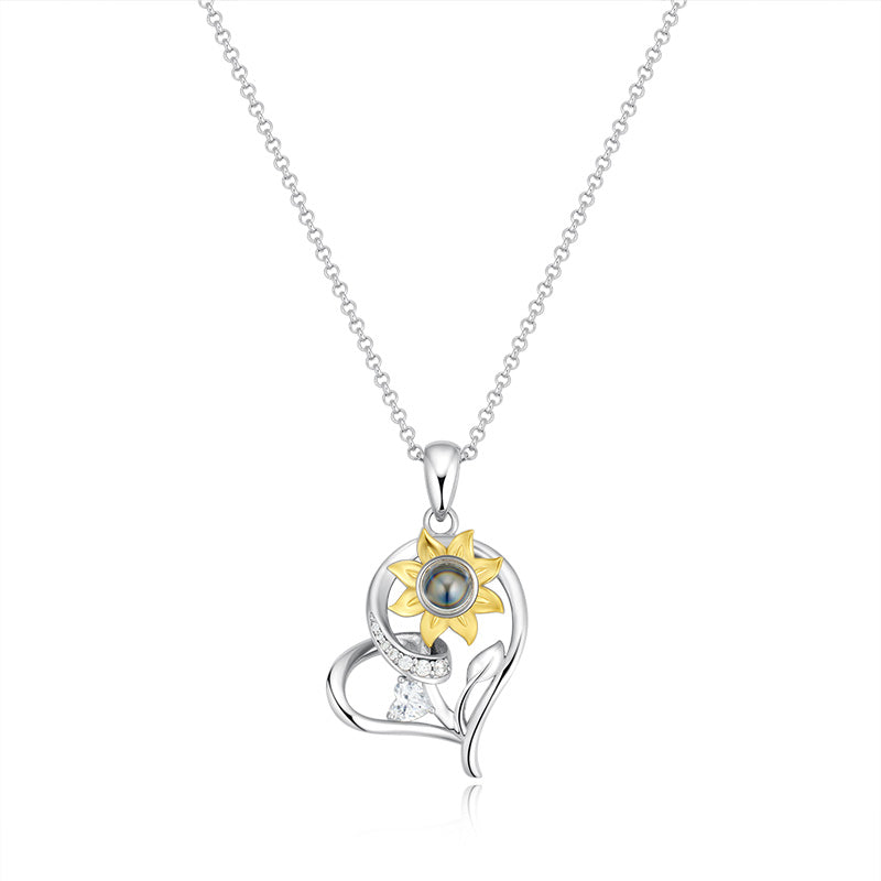 Belela Personalized 925 Silver Sunflower Projection Photo Necklace