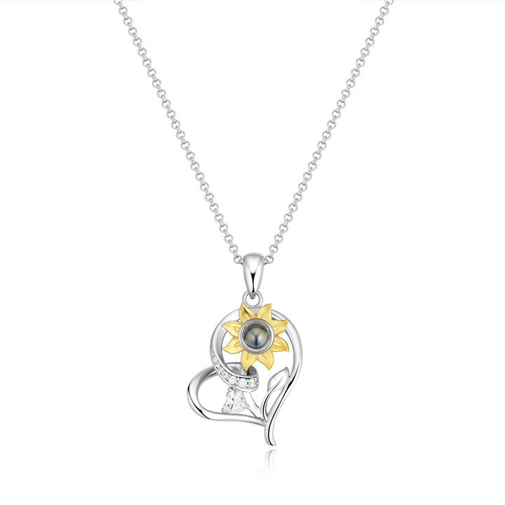 Belela Personalized 925 Silver Sunflower Projection Photo Necklace