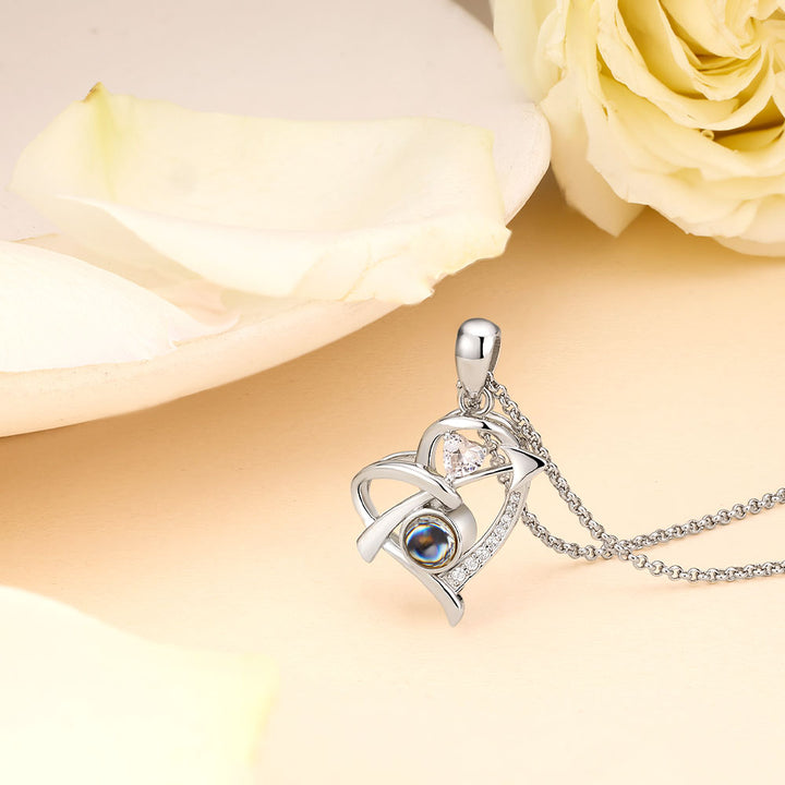 Personalized 925 Silver Heart Arrow Photo Projection Necklace