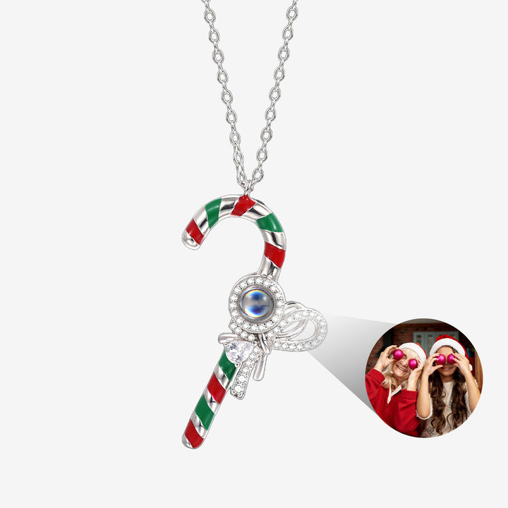 Christmas Candy Cane Projection Photo Necklace