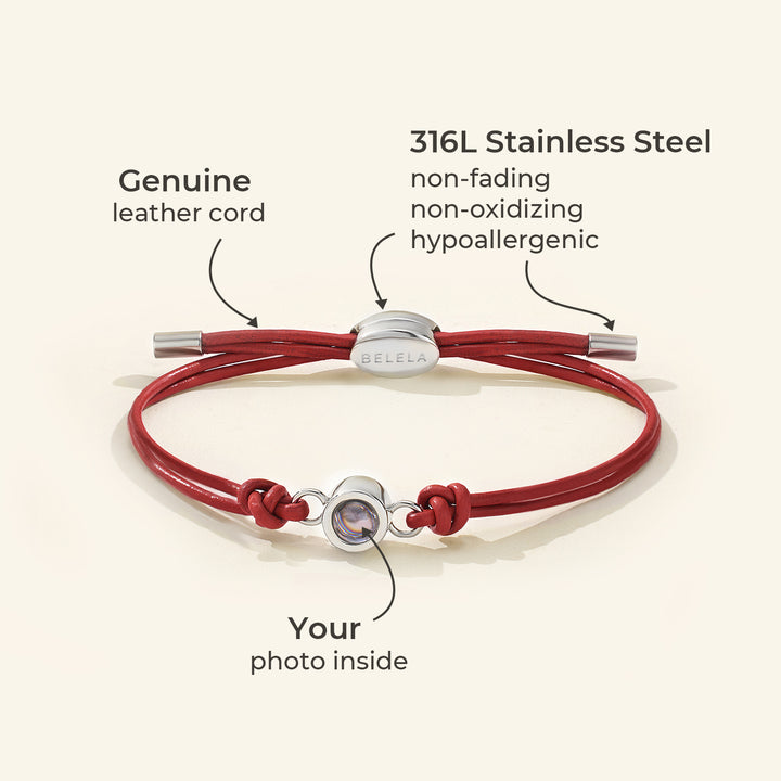 Genuine Leather Red Photo Projection Bracelet