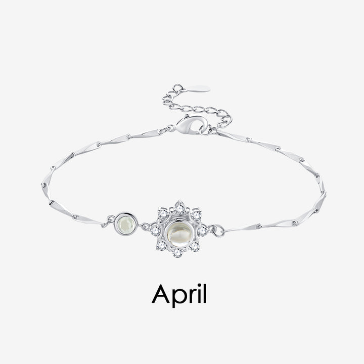 Personalized 925 Silver Birthstone Photo Bracelet