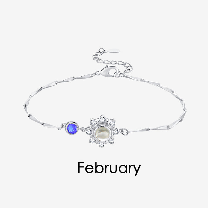 Personalized 925 Silver Birthstone Photo Bracelet