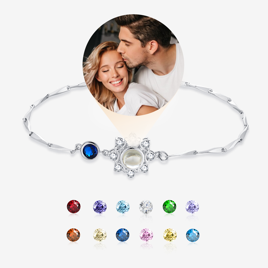 Personalized 925 Silver Birthstone Photo Bracelet