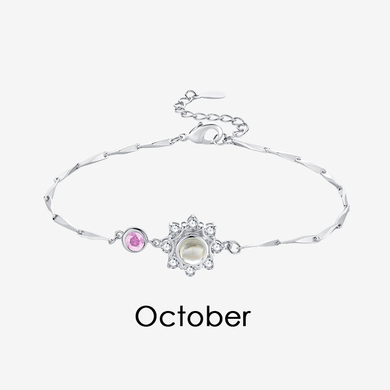 Personalized 925 Silver Birthstone Photo Bracelet