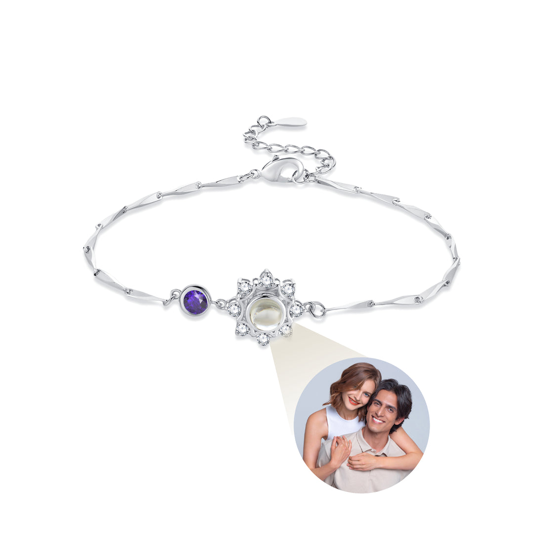 Personalized 925 Silver Birthstone Photo Bracelet