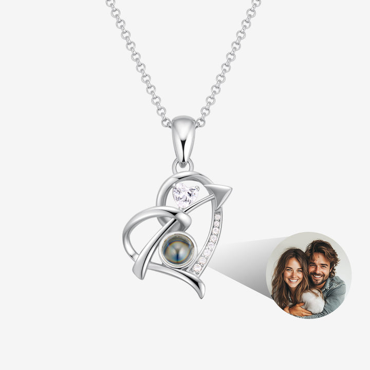 Personalized 925 Silver Heart Arrow Photo Projection Necklace