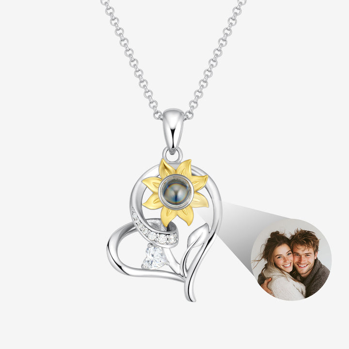 Belela Personalized 925 Silver Sunflower Projection Photo Necklace